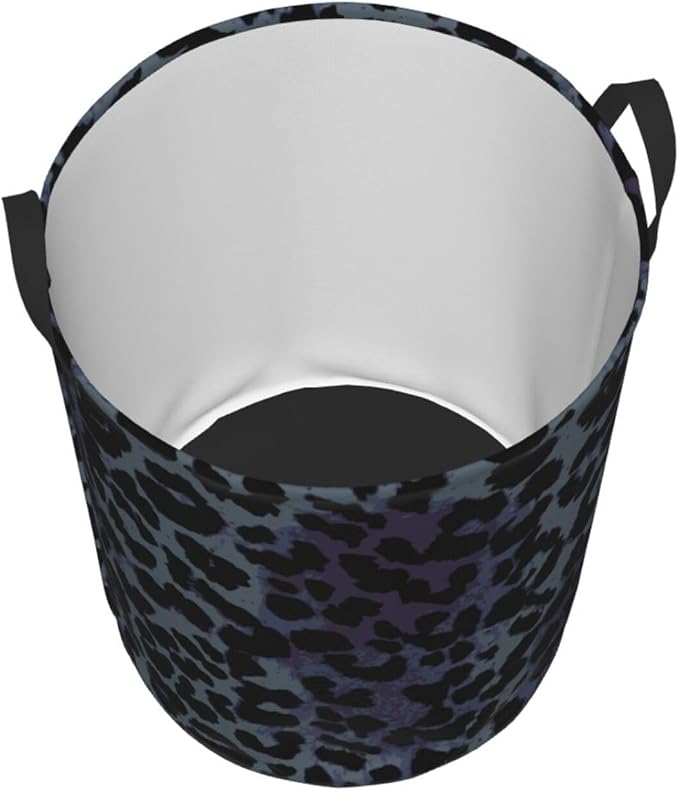 Black Grey Leopard Round Laundry Hamper Storage Basket Toys Clothes Organizer Bin For Home Bathroom Bedroom Dorm Nursery, 38l