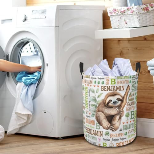 Sloth Laundry Basket,Custom Laundry Hamper with Name,Personalized Sloth Gifts for Boys Girls,Customize Collapsible Laundry Basket for Bedroom Bathroom,M-19.5"X 15.7"