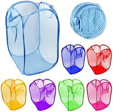 6pcs Foldable Pop Up Mesh Washing Laundry Basket Bag Bin Hamper Toy Tidy Storage (11.81"L x 11.81"W x 18.11"H)