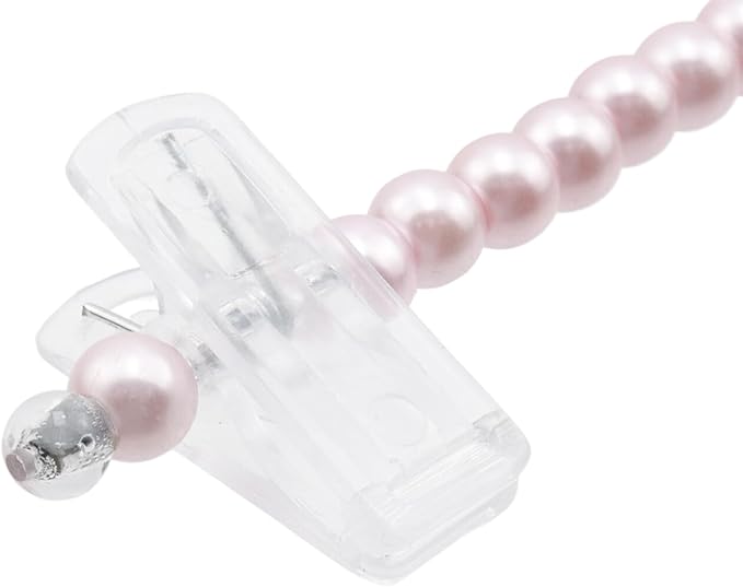 HEVSTIL 5PCS Pearl Hanger Pearl Plastic Bow Clothes Rack with Clip Artificial Pearl Hangers Tie Holder Wedding Clothes Rack Skirts Hanger for Trousers Jeans Skirts,Pink