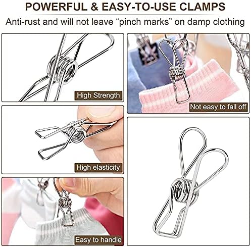 2 Pack Foldable Clip and Drip Hangers, Stainless Steel Clothes Drying Hanger with 20 Clips, Laundry Hanging Drying Rack for Socks, Underwear, Lingerie, Bras, Scarf, Towels, Diapers