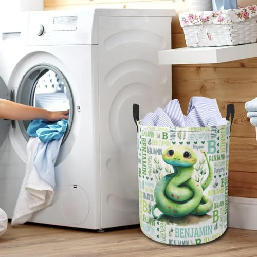 Snake Laundry Basket,Custom Laundry Hamper with Name,Personalized Snake Gifts for Boys Girls,Customize Collapsible Laundry Basket for Bedroom Bathroom,M-19.5"X 15.7"