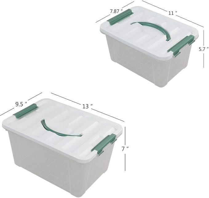 Jekiyo Clear Latching Box, Plastic Storage Bin, 2 Packs(6 Quart&14 Quart)