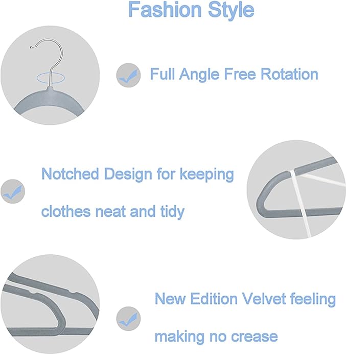Elegant Velvet Hangers 10-Pack, Space Saving Coat Hanger, Non-Slip Hangers, Clothes Hangers Dress and Trouser Hangers., Gray