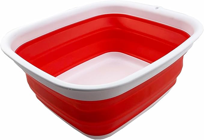 SAMMART 7.7L (2 Gallon) Collapsible Tub - Foldable Dish Tub - Portable Washing Basin - Space Saving Plastic Washtub (White/Coral Pink, S)