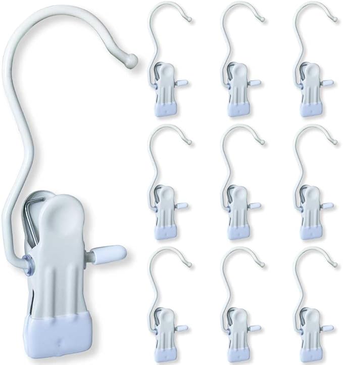 Hangers Clips,Stainless Hooks for Closet Hooks,Heavy Duty Clothespins Laundry Hanging Hooks,Travel Portable Clothes,Boot Tall Towel Hats Socks Pants and Bras (10, Matte White)