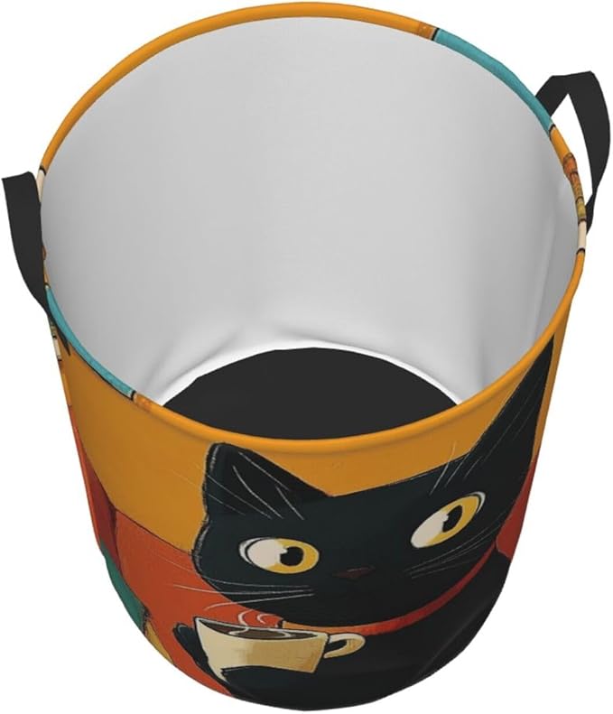 Cute Black Cat Print Laundry Basket For Storage Bins Gift Baskets Bedroom Clothes Hamper