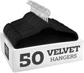 Black Velvet Felt Non Slip Clothes Hangers 50 Pack - Ultra Slim & Space Saving - Heavy Duty Swivel Black Hook for Clothing, Suit, Top, Tie, Shirt, Skirt & Pant Organization
