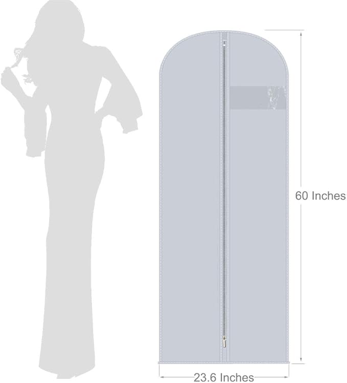 60-Inch Extra Long Garment Bags (3-Pack) - Heavy-Duty PEVA Suit & Dress Covers with Metal Zipper, Clear Window, Foldable for Closet & Travel Storage
