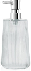 Glass Soap Dispenser for Bathroom, 250ml/8.5oz Dish Soap Dispenser with Pump for Kitchen, Modern Minimalist Stripe Style Hand Soap Dispenser, Small Refillable Soap Dispenser (Clear 1pc)
