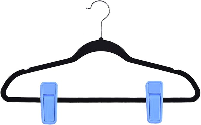 Premium Heavy Duty ABS Plastic Slim-line Hanger Set of Finger Clips for Velvet Hangers - 20 Pack (Blue)