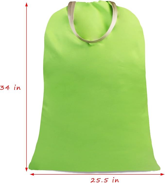Sanlykate Large Canvas Cotton Laundry Bag with Drawstring & Handles, Heavy Duty Durable Dirty Clothes Organizer, Tear Resistant Hamper Liner Storage Bag, Travel Sack, 25.5 x 34inch - Green