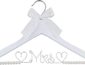 Bridal Dress Hanger Solid Wood Dress Hangers Mrs Letter Hanger Wedding Gift (White Coat Hanger Silver Thread Pearl)