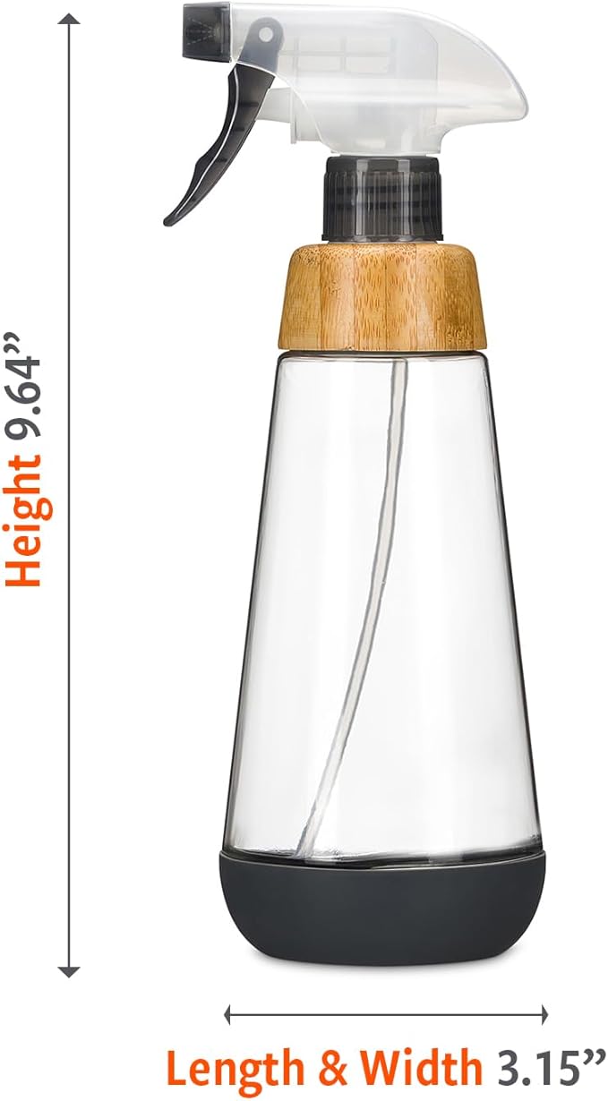 Full Circle Bottle Service-Refillable Glass Spray Bottle-Versatile Stream & Mist Options,Bamboo with Protective Silicone Boot-Ideal for Non-Toxic Cleaning Solutions & Plant Care,16oz,Gray,2 Pack