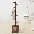 AQIMUELE Kids Coat Rack, Solid Wood Coat Rack with 6 Hook for Bedrooms, Kids Clothing Rack, Walnut