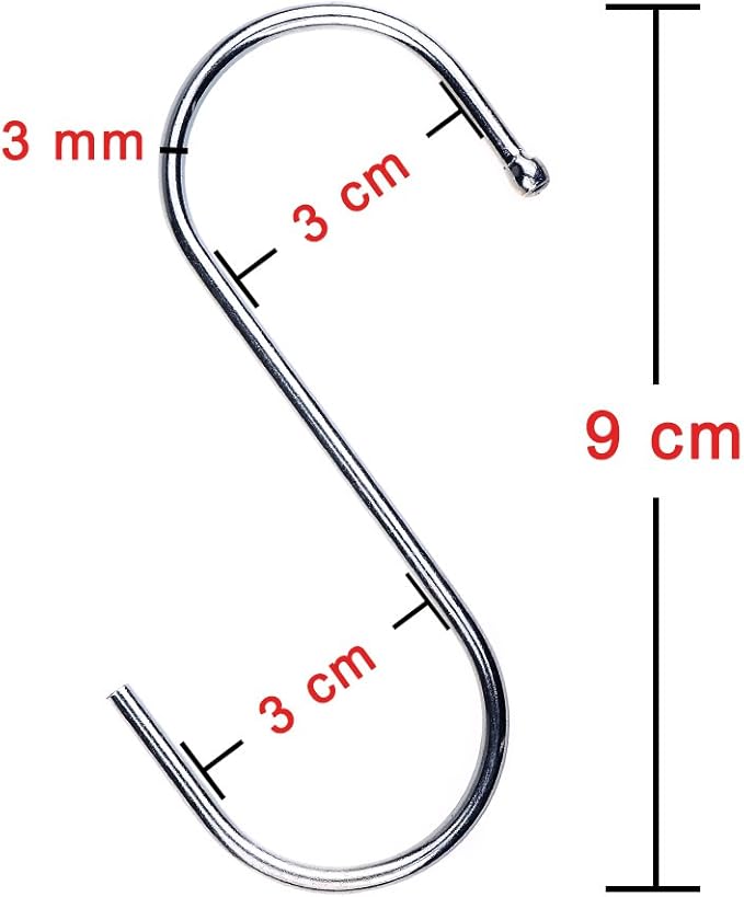 30 Pack 3.5 inch Heavy Duty S Hooks - Plants, Outdoor, Light, Cup, Large Hangers for Kitchen, Bathroom, Bedroom and Office (Silver)