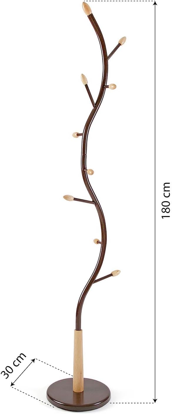 Versa Swindon Minimalist Style Floor Coat Rack, with 9 Hooks or Hangers for Clothes or Bags for the Hallway, Measurements (H x L x W) 180 x 30 x 30 cm, Metal, Bronze Color