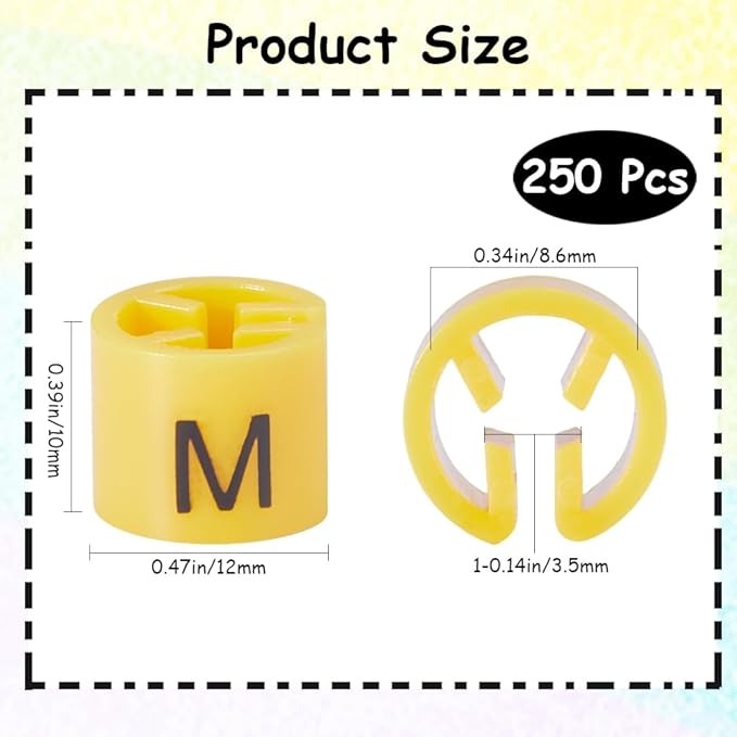 CRASPIRE 250Pcs Yellow Hanger Size Markers Size M Plastic Color Tags Clothes Hanger Size Markers Color-Coding Garment Markers Code Clip for Wire Hangers Clothing Pants