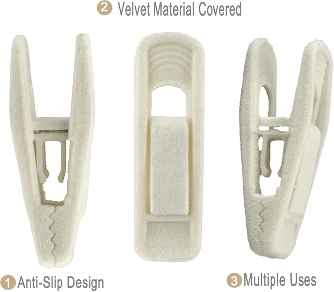 Velvet Hangers Clips 80 Pack, Non-Slip Pants Hangers Velvet Clips for Skirt Hanger, Strong Finger Clips Perfect for Thin Velvet Hangers, Ivory