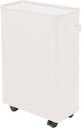 Laundry Basket, Slim Storage Basket with Wheels, Collapsible Rolling Laundry Basket for Clothes, Small Laundry Hamper for Dorm and Laundry Room,Yoga Fitness Storage Organiser, 40L, Beige