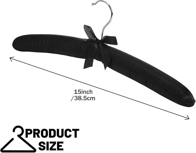 Jetec 24 Pieces Satin Padded Hangers with 360° Swiveling Hook Sponge Shoulder Pads Hanger for Coat, Sweaters, Blouse, Wedding Dress, Women Cloths (Black)