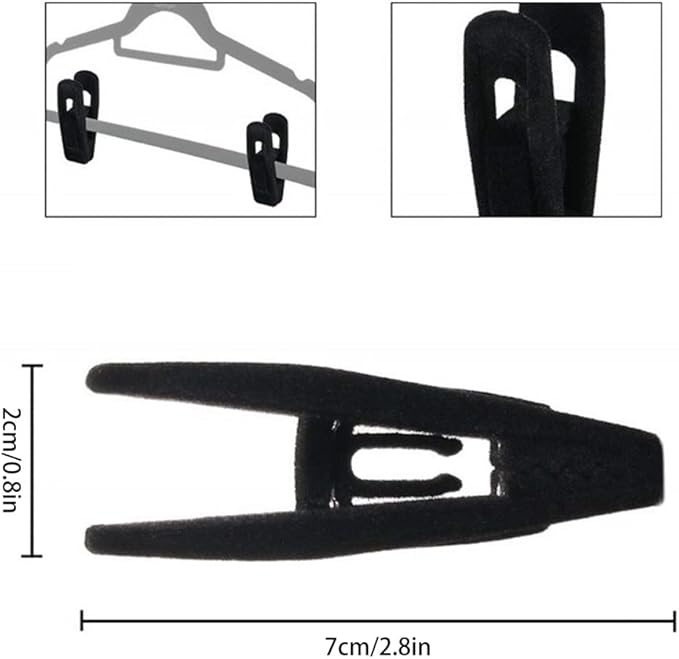RUNAAJA Velvet Hangers Clips Pants Hangers Clips Flocked Hanger Clips Hanger Plastic Thicken Clothes Pants Pants Clip for Thin Velvet Clothes Suit Socks Hangers (Black*20)