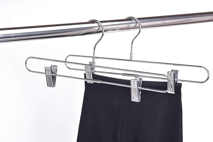 Quality Chrome Pant & Skirt Hanger Set - 10-Pack with 360-Degree Swivel Hooks - Durable, Anti-Rust Hangers for Clothes, Jeans, Slacks & Trousers