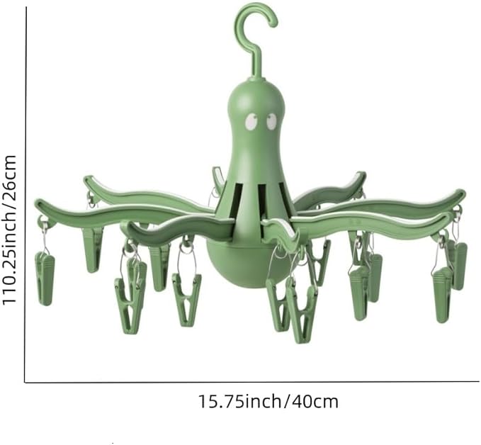 PRESSA 8-Claw Octopus Hanging Dryer 16 Clothes pegs, Easy to fold and Place -Turquoise (1, Green)