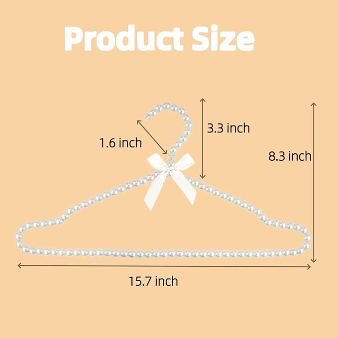 16 inch Pearl Hanger Cute Ribbon Bow Hanger Metal Elegant Clothes Hangers for Wedding Dress Photographing or Decorate Your Closet (5, White)