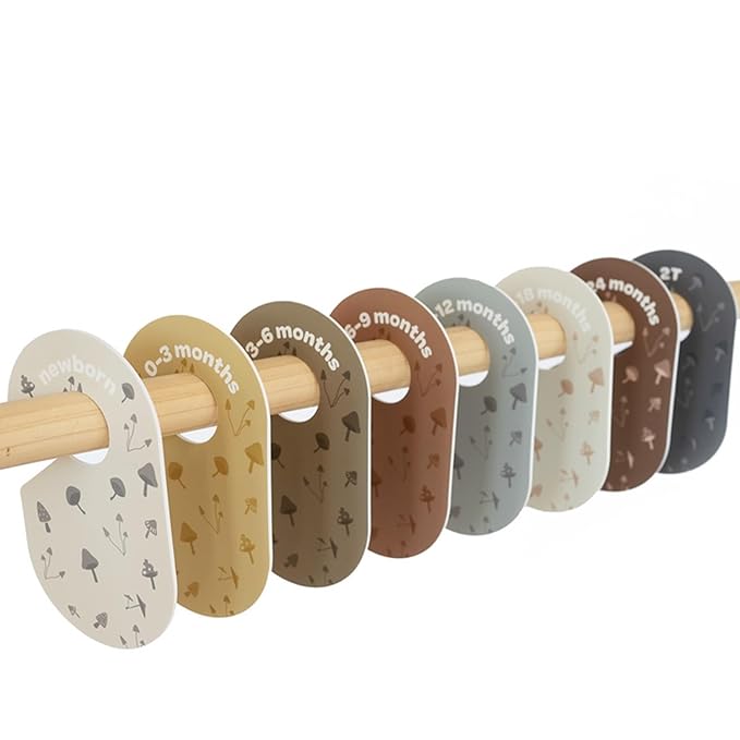 3 Sprouts Baby Closet Dividers Set of 8 - Toddler Clothes Organizer Hanger, Double-Sided Size Labels - Nursery Organization for Newborn Clothing, Infant, Boy & Girl - Mushroom