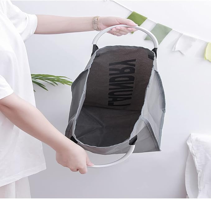 Laundry Basket, Durable Handles for Easy Carry, Collapsible Cloth Baskets, Hampers for College Dorms, Foldable Fabric Hamper Bags (Dark-Gray)