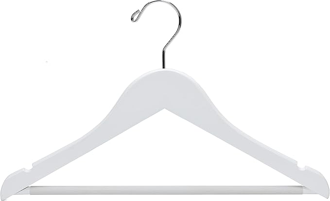 Quality Hangers 80 Pack Kids Hangers 14 Inches - Junior Preteen Youth Wooden Clothes Hanger with Curved Shoulder Swivel Chrome Hook Coated Pant Bar & Nonslip Notches (White, 80)