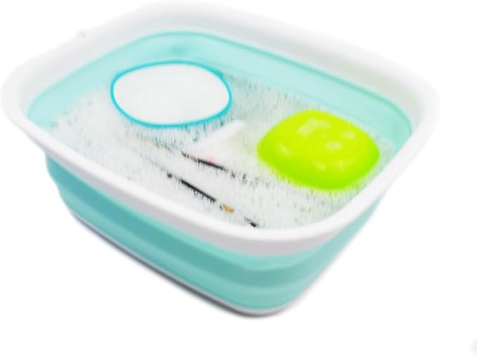 SAMMART 9.45L (2.5 Gallon) Collapsible Tub - Foldable Dish Tub - Portable Washing Basin - Space Saving Plastic Washtub (White/Lake Green, M)