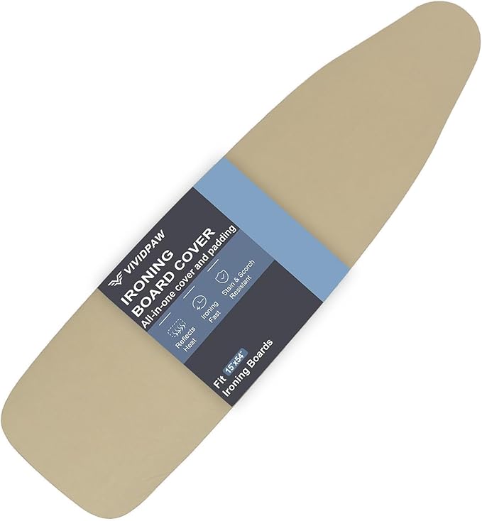 Ironing Board Cover and Pad, Standard Size 15x54, Thick Padding, Elastic Edge, Silicone Coated, Adjustable Fastener, Heavy Duty Padded Iron Board Covers (Sandy Beige, 15" x 54")