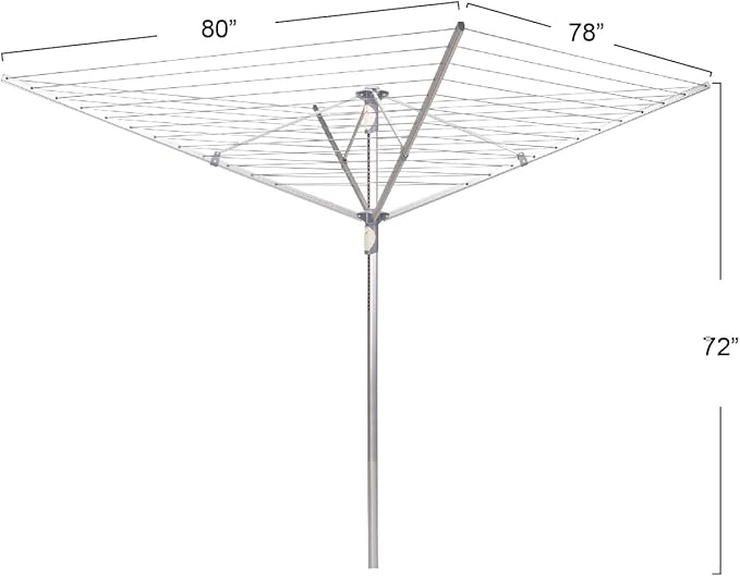 Household Essentials 1710 Height Adjustable Outdoor Umbrella Drying Rack | Aluminum | 12-Lines with 165 ft. Clothesline , Gray