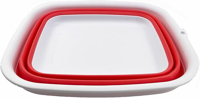 SAMMART 7.7L (2 Gallon) Collapsible Tub - Foldable Dish Tub - Portable Washing Basin - Space Saving Plastic Washtub (White/Coral Pink, S)