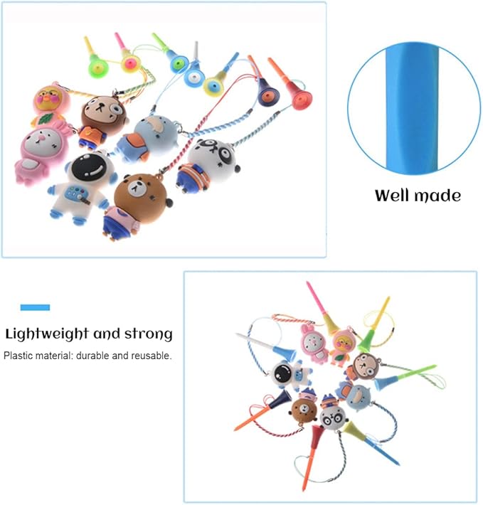 Cartoon Plastic Clothing Hanger, 6-Pack Anti-Lost Tee Hoop with Strap, Fun Cartoon Design for Kids and Adults (Blue + Gray)