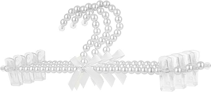SHIDOW Pearl Hangers, Pearl Pants Hangers, Plastic Bowknot Clothes Rack with Clip, Organizer for Storing Dresses, Shirts, Pants, Skirts in Bedrooms, Cabinets, Wardrobes(3Pcs White)