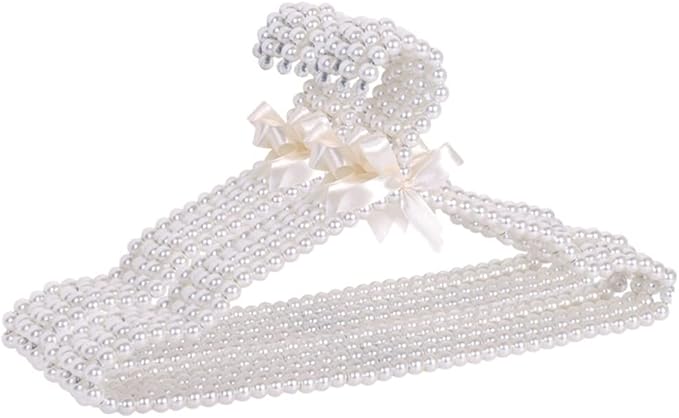 QTMY 10 Pack White Pearl Bow Clothes Hanger for Bride Wedding Dress,Shirt Bra Clothing Hangers (10 Pack)