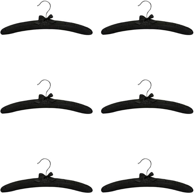 Prolinemax 6 PCS 15" Black Satin Padded Hangers Dress Lingerie Bridal Cloth Hanging