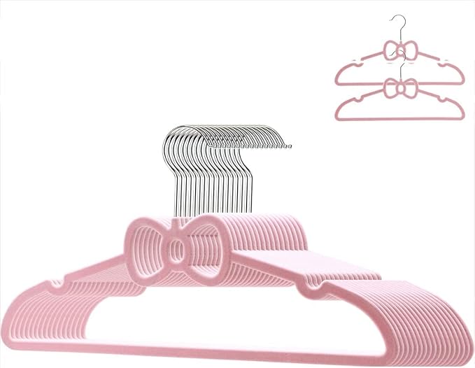 Velvet Hangers 20 Pack, 16" Non Slip Adult Hangers, 360 Degree Swivel-Hook, Ultra Slim Clothes Felt Hanger Space Saving, Durable & Cute for Coats, Jacket, Shirts, Dress (Velvet, Bow)