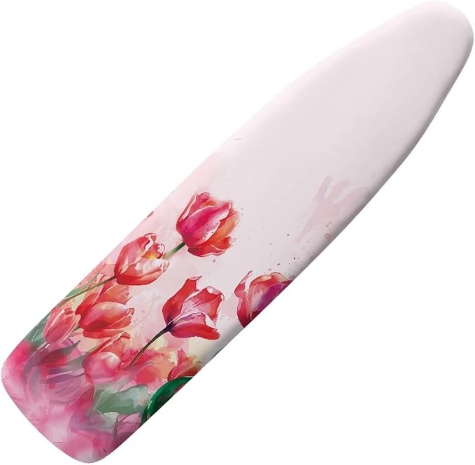 Flashideas Red Floral Ironing Board Cover with Elastic Edge Non Stick Scorch Stain Resistant Cover Heavy Duty Iron Pad Covers Standard Boards with Hook and Loop Fastener Strap