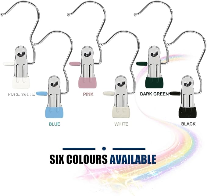 Hangers Clips,Stainless Multi Function Clip Hooks,Laundry Hanging Hooks Clips,Closet Hangers,Boot Clips， Hats Clips,Socks Clips,Pants Clips, Bras Clips (50, Black)