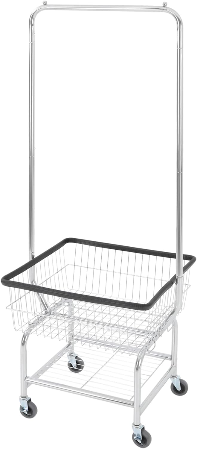 Laundry Cart,Steel Wire Laundry Cart,Laundry Basket With Wheels,Commercial Laundry Basket Cart Heavy Duty with Rod Rack 19.69x15.75x70.87in (C)