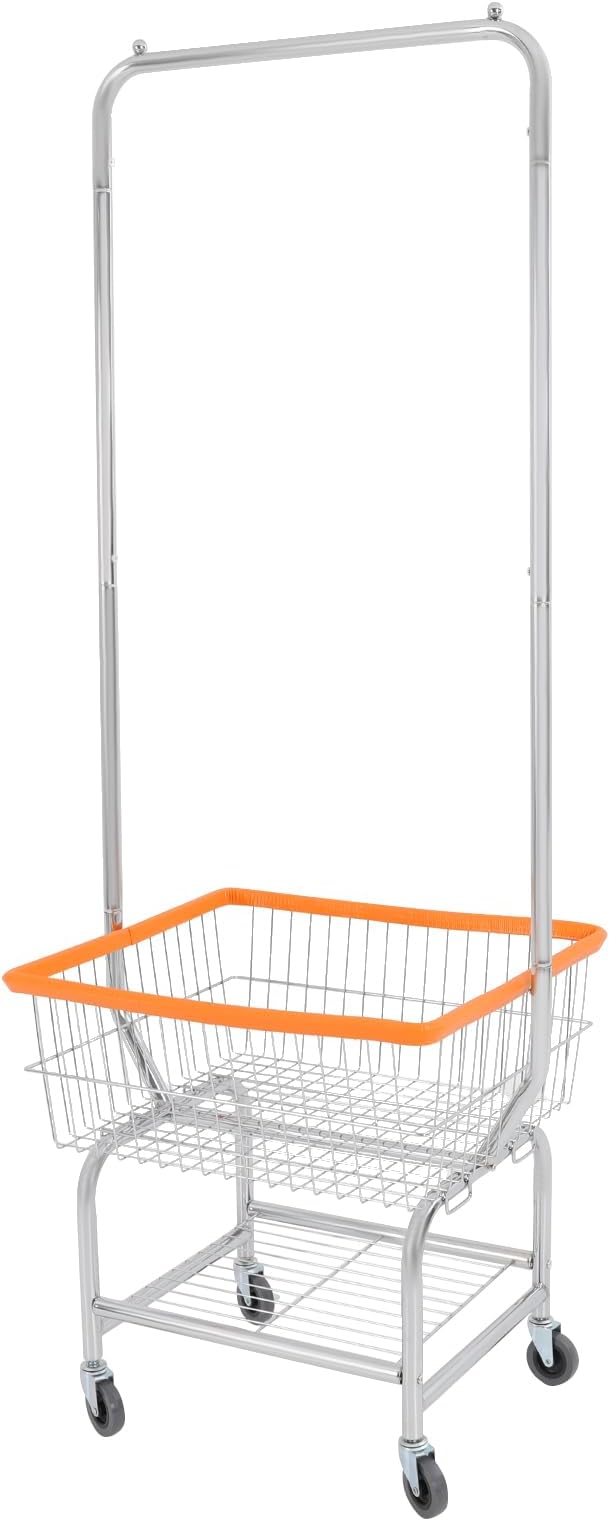 Laundry Cart,Steel Wire Laundry Cart,Laundry Basket With Wheels,Commercial Laundry Basket Cart Heavy Duty with Rod Rack 19.69x15.75x70.87in (G)