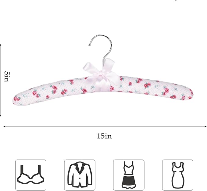 Anti-slip Satin Padded Clothes Hangers with Rotatable Hooks No Shoulder Bump for Women Heavy Sweaters, Coats, Suits Satin Fabric Covered, Set of 10 (Little Flowers)