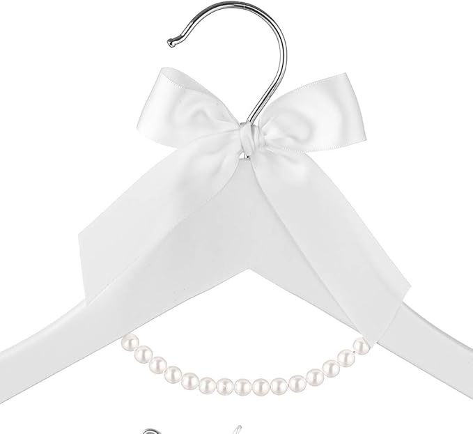 Bridal Dress Hanger Solid Wood Dress Hangers Mrs Letter Hanger Wedding Gift (Silver White Hangers and Pearls)