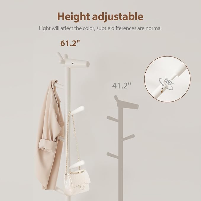 AQIMUELE Kids Coat Rack,Solid Wood Coat Rack with 6 Hook for Bedrooms,Kids clothing rack(White)