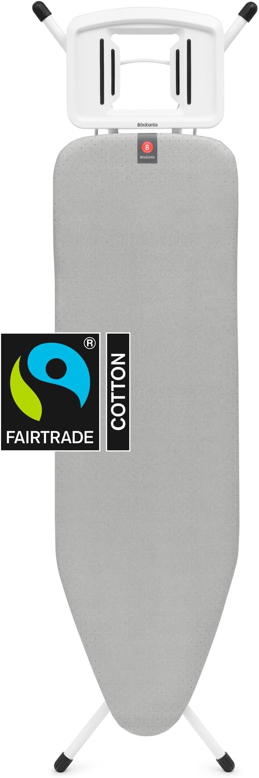 Brabantia - Ironing Board B – Solid Steam Iron Rest – Adjustable Height – Non-Slip Rubber Feet – 100% Fairtrade Cotton Cover with Foam Padding – Foldable – Metallized – Size B (49 x 15 in)