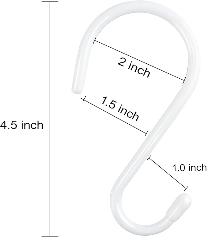 24 Pack 4-1/2 Inch White S Hooks for hanging, Large Vinyl Coated S Hangers Hooks Heavy Duty, Steel Metal Rubber Coated Closet Rod Hooks for Hanging Jeans Clothes Plant Pot Pan Cup Bathrooms Towel Robe